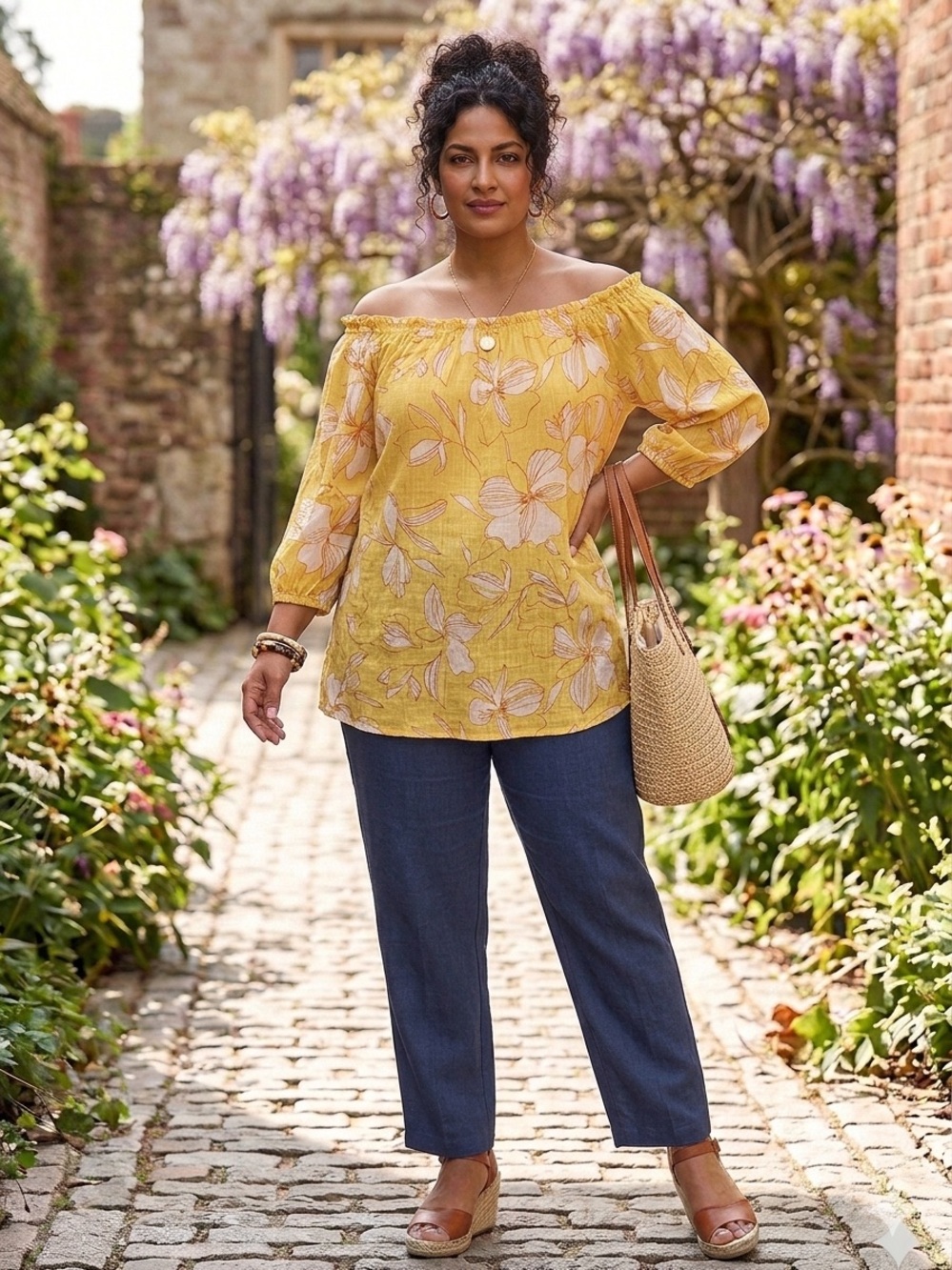 Ava and Viv  Yellow Floral Blouse